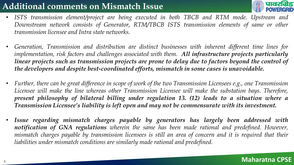 additional comments on mismatch issue ists