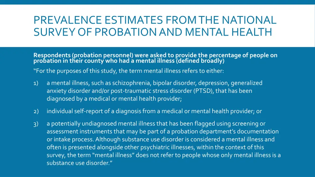 prevalence estimates from the national survey