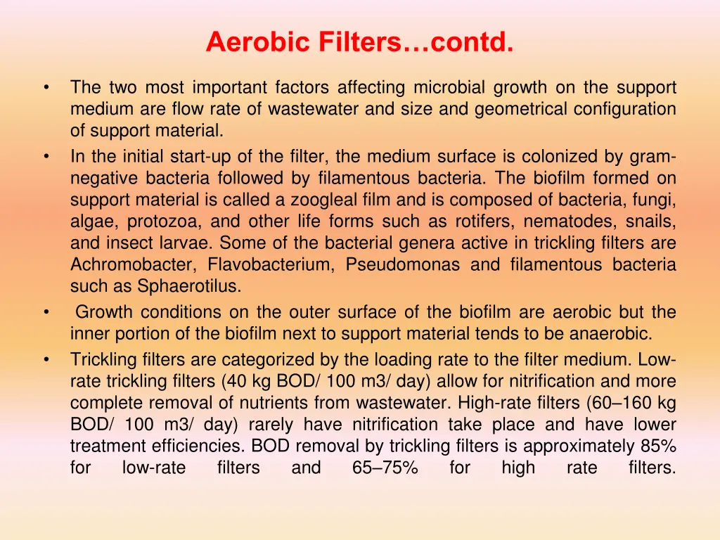 aerobic filters contd