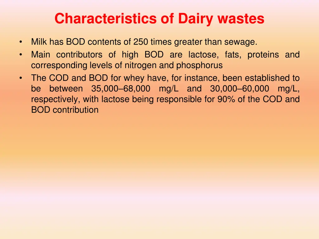 characteristics of dairy wastes