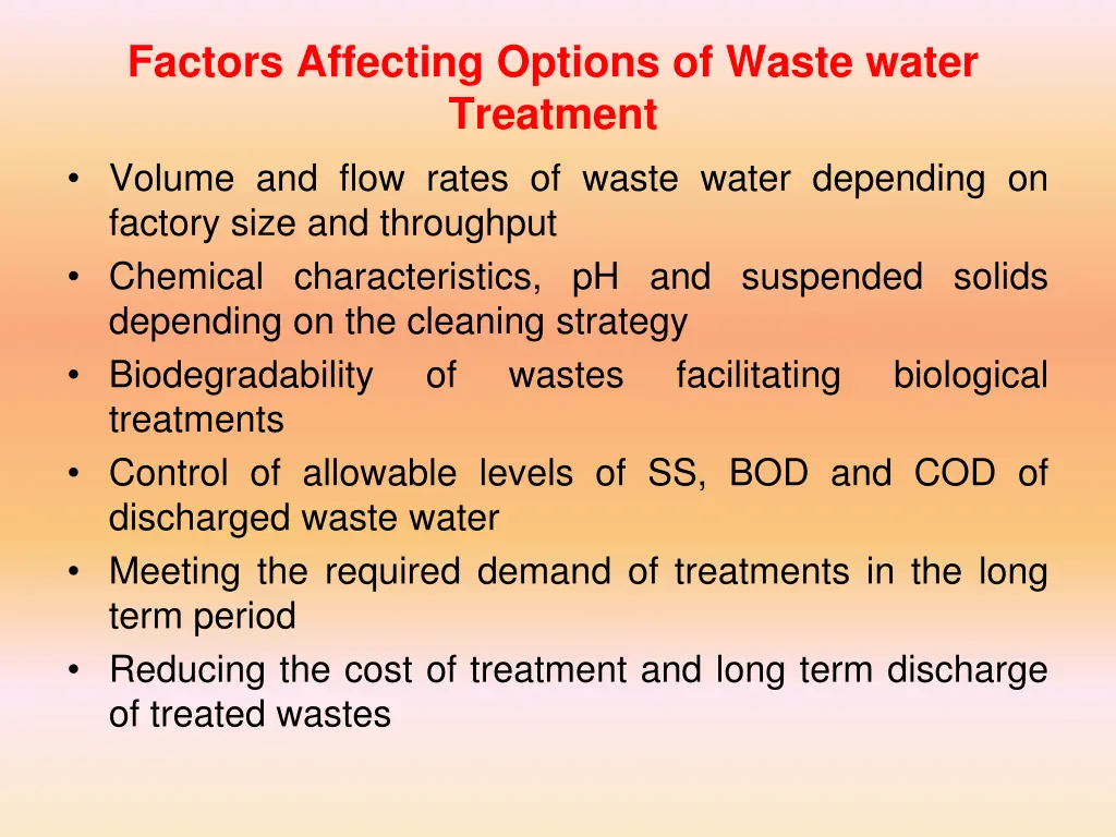 factors affecting options of waste water