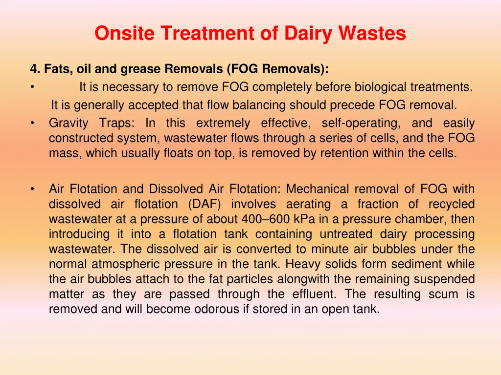 onsite treatment of dairy wastes