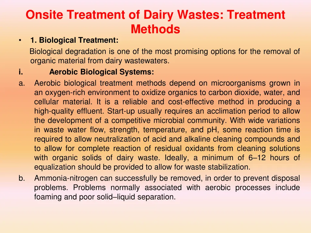 onsite treatment of dairy wastes treatment