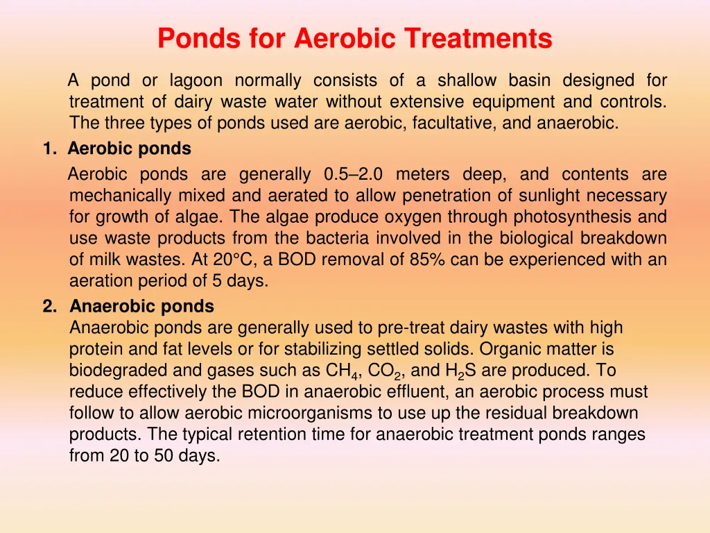 ponds for aerobic treatments