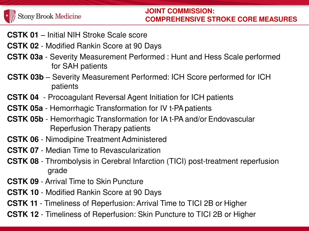 joint commission comprehensive stroke core