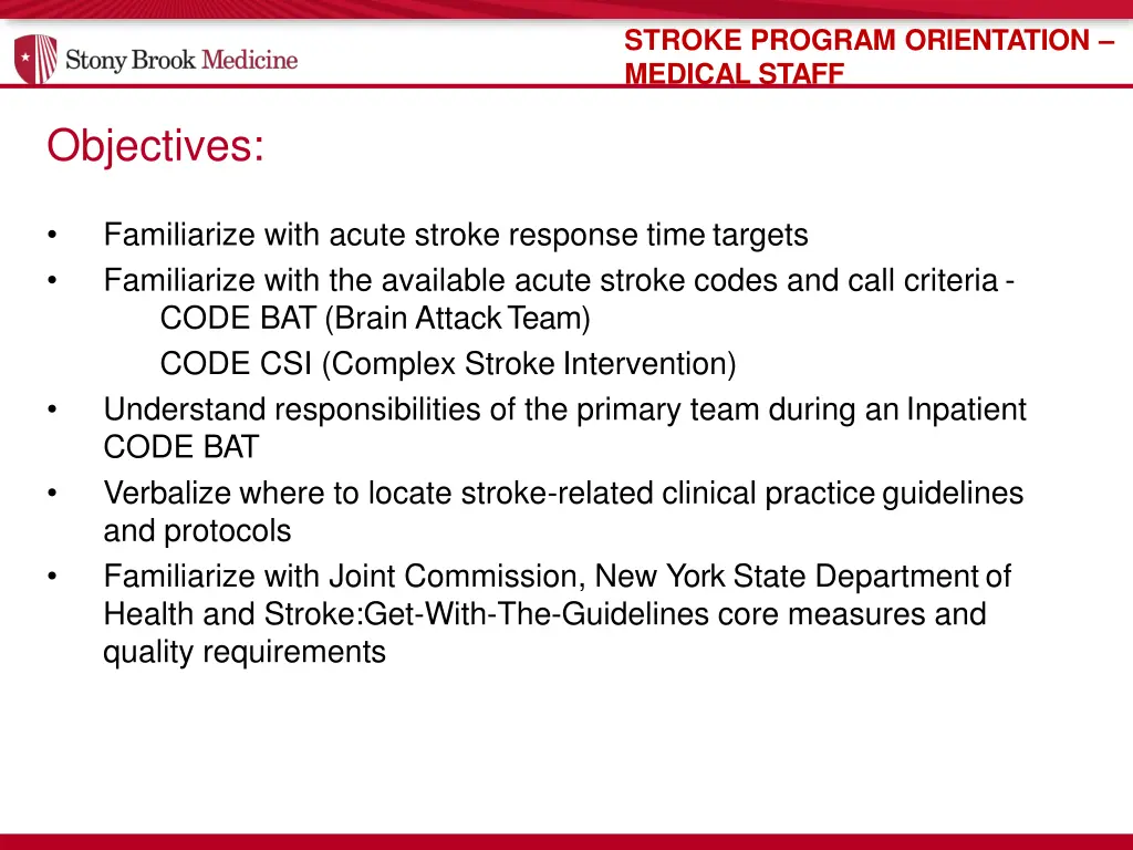 stroke program orientation medical staff