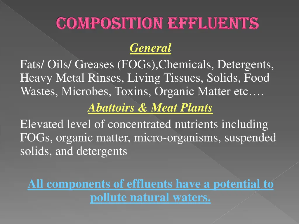 composition effluents composition effluents