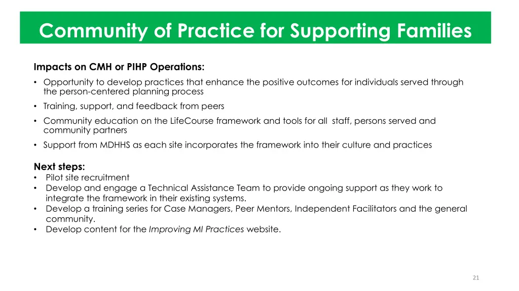 community of practice for supporting families 1