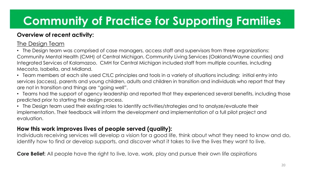 community of practice for supporting families