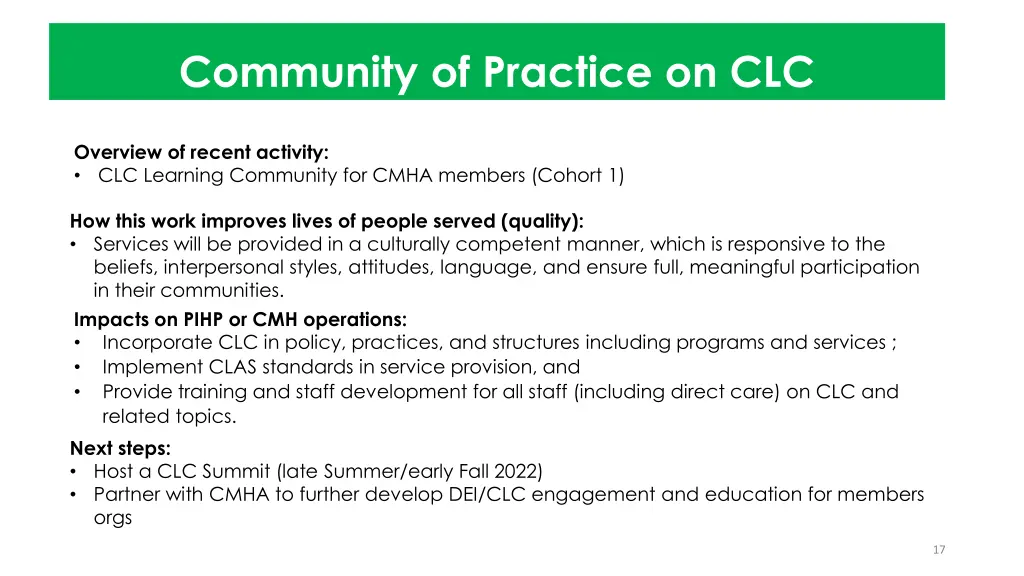 community of practice on clc