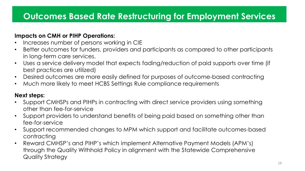 outcomes based rate restructuring for employment 1