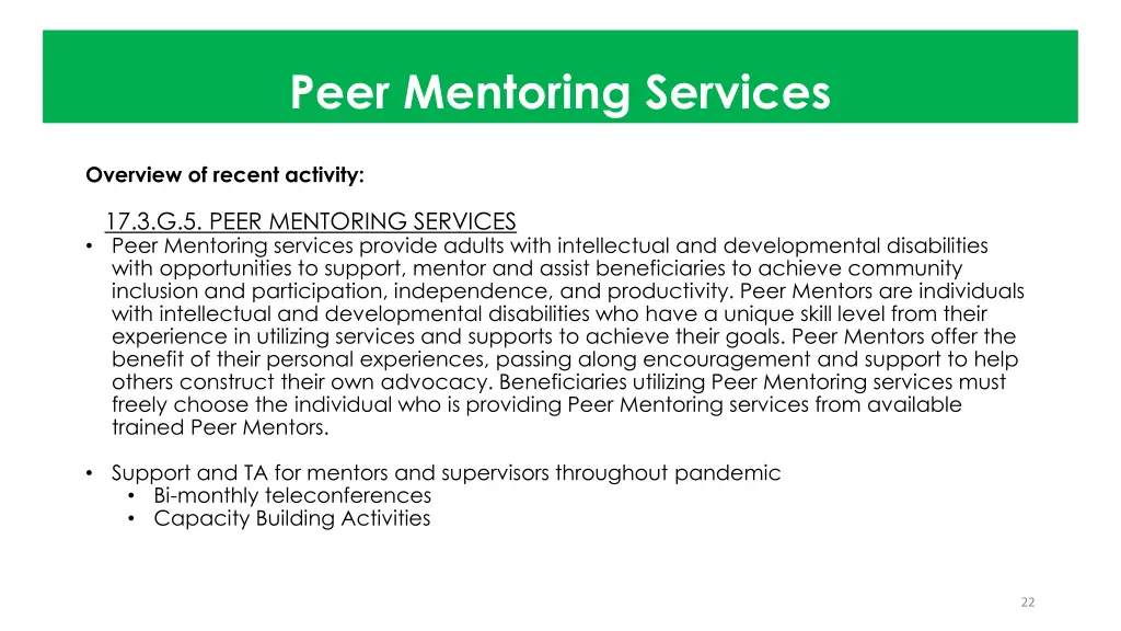 peer mentoring services