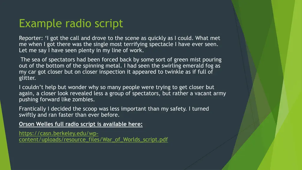 example radio script