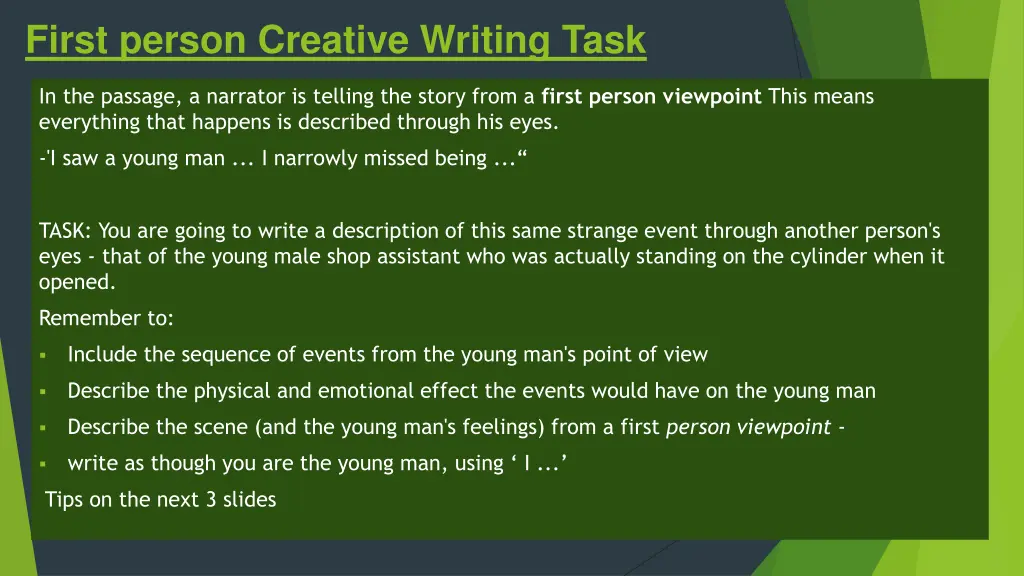 first person creative writing task