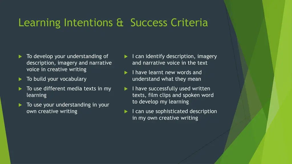 learning intentions success criteria