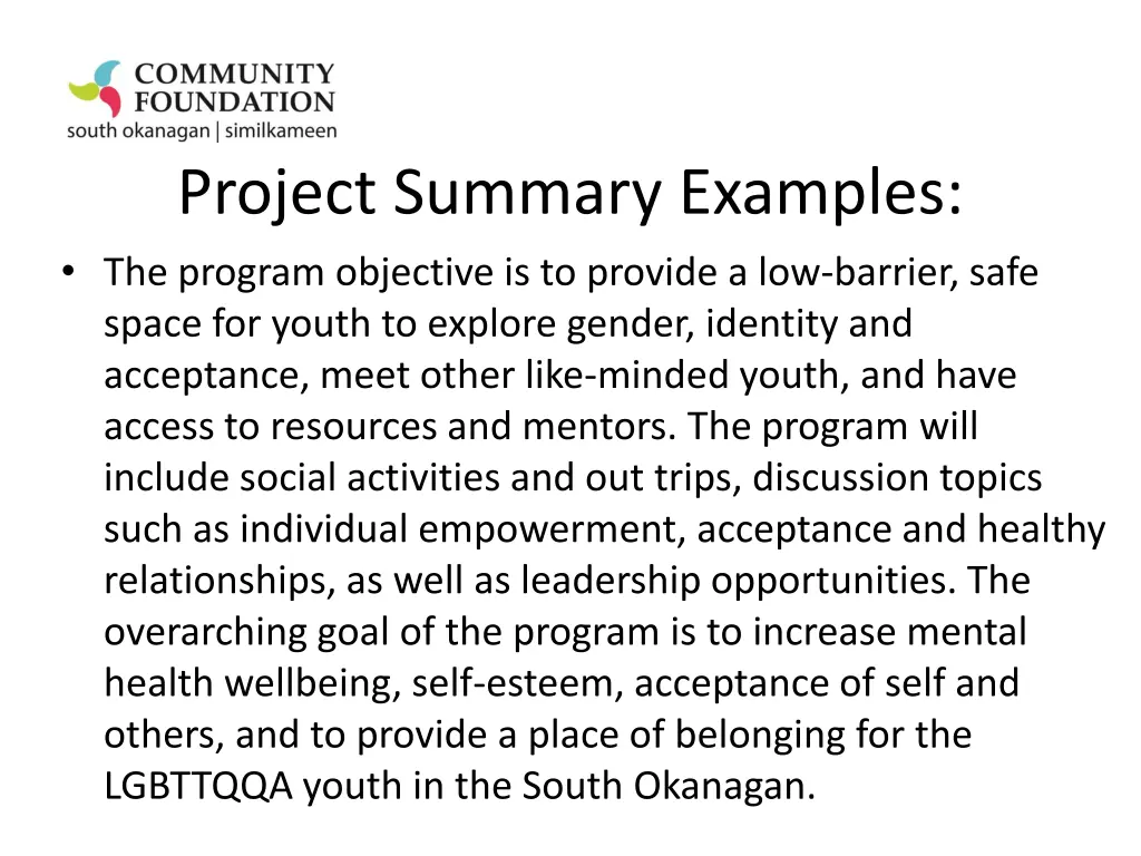 project summary examples the program objective