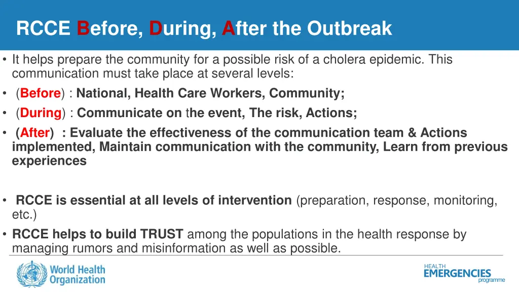 rcce before during after the outbreak