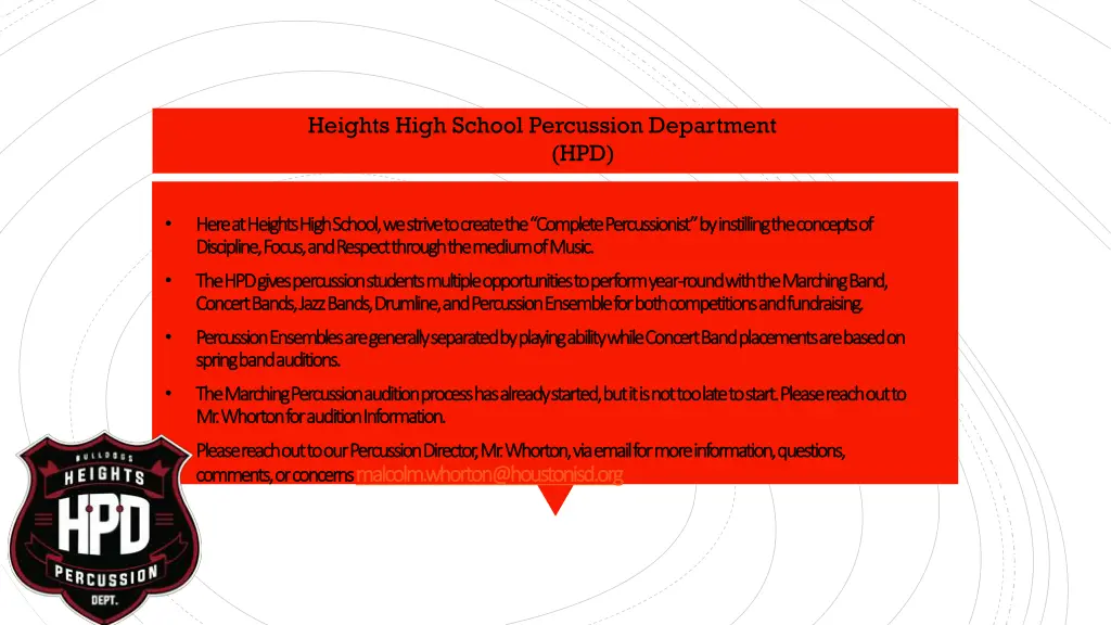 heights high school percussion department hpd