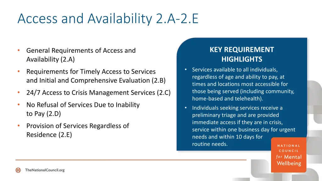 access and availability 2 a 2 e