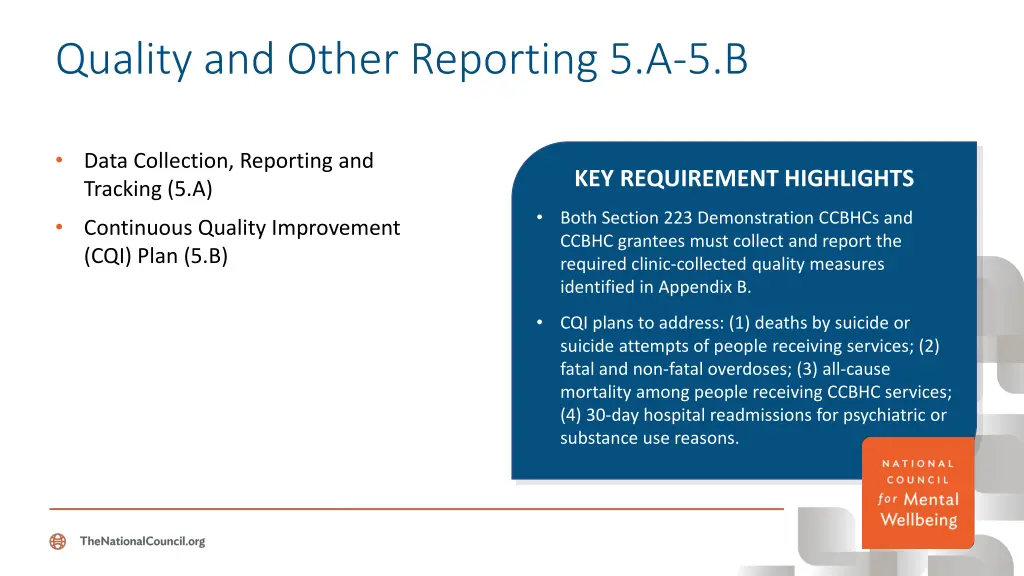 quality and other reporting 5 a 5 b