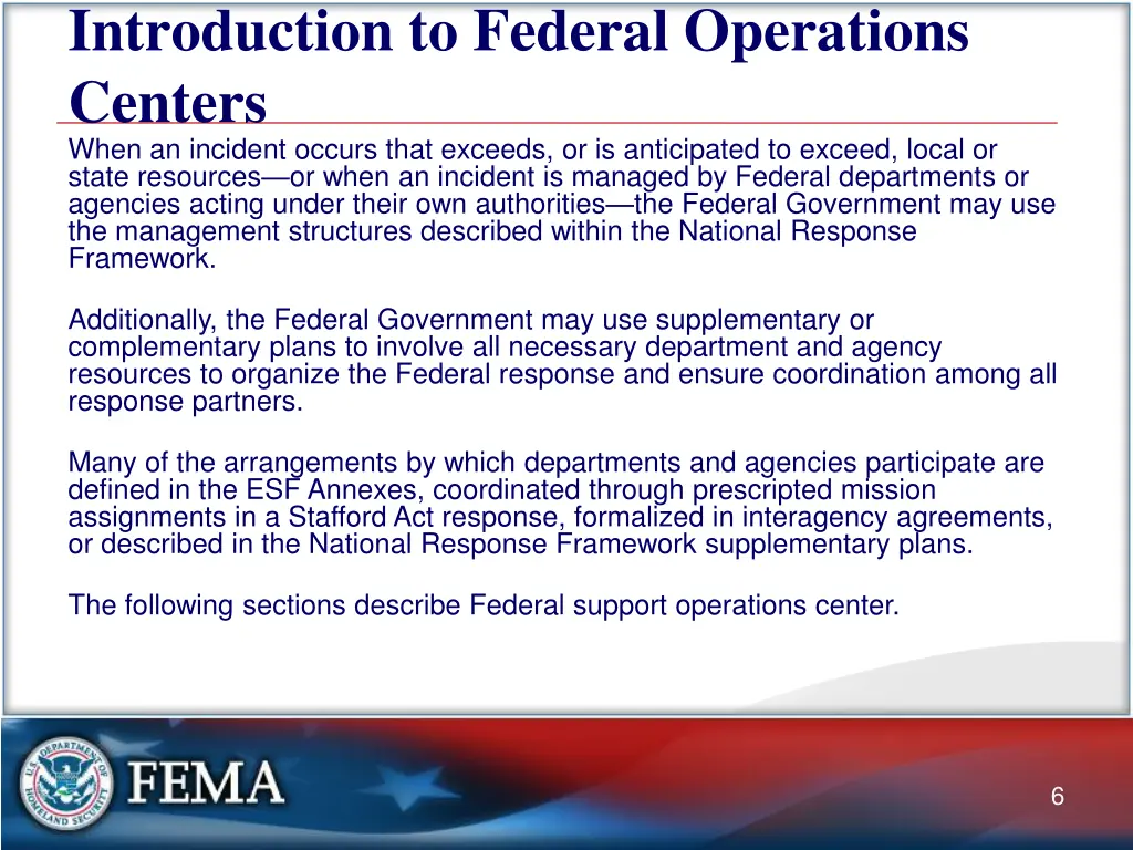 introduction to federal operations centers when