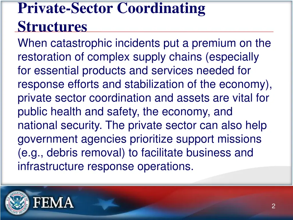 private sector coordinating structures when