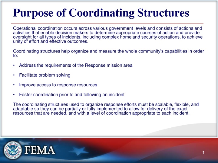 purpose of coordinating structures