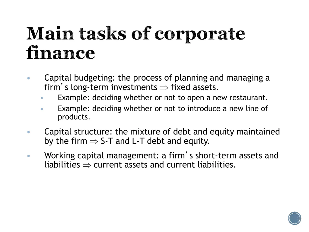 main tasks of corporate finance