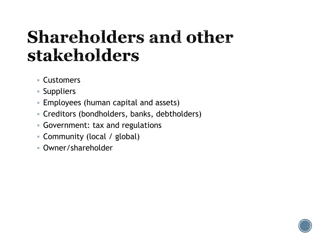 shareholders and other stakeholders