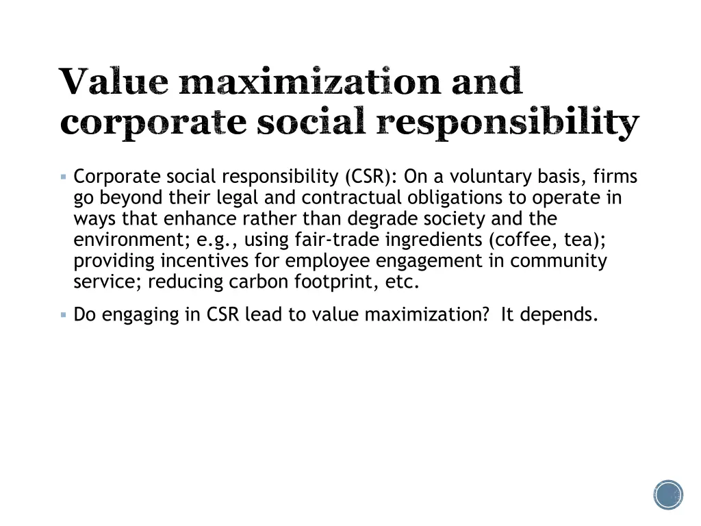 value maximization and corporate social