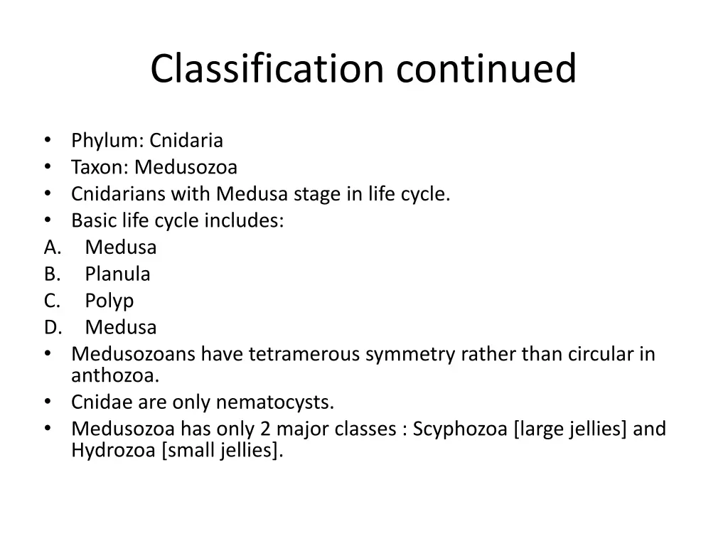 classification continued