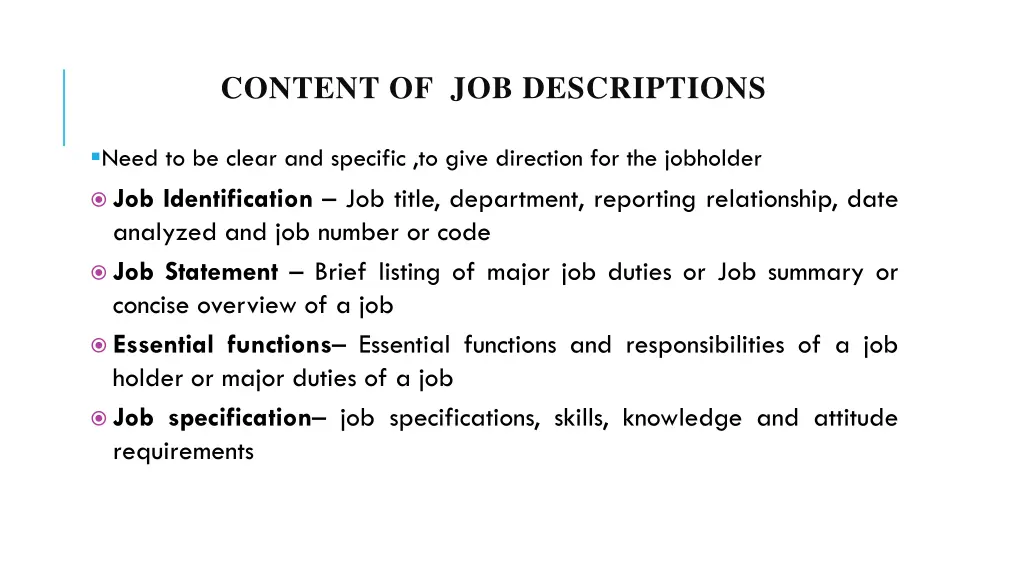 content of job descriptions