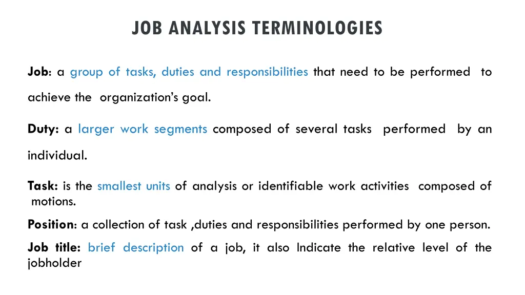 job analysis terminologies