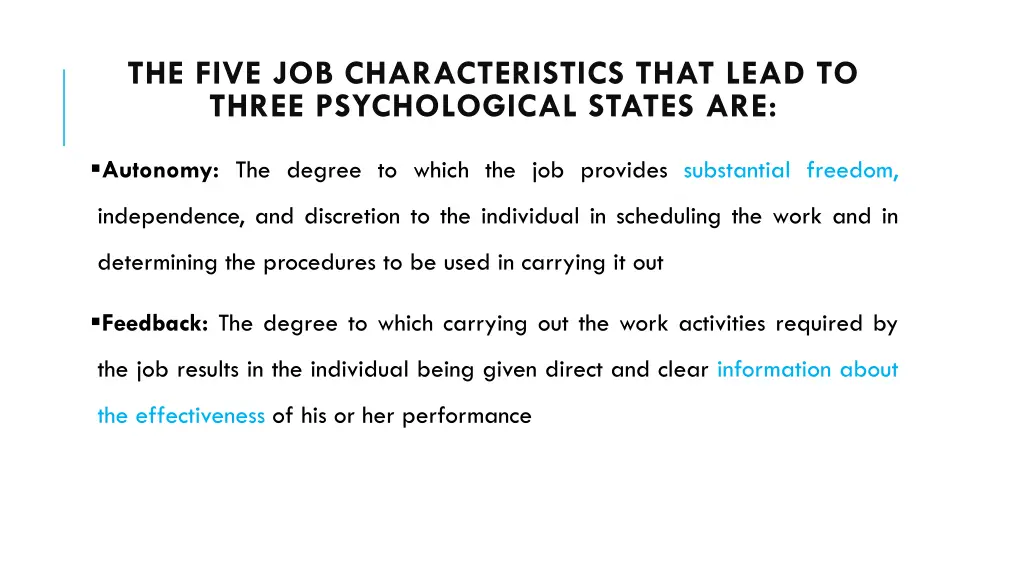 the five job characteristics that lead to three