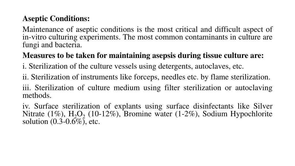 aseptic conditions maintenance of aseptic