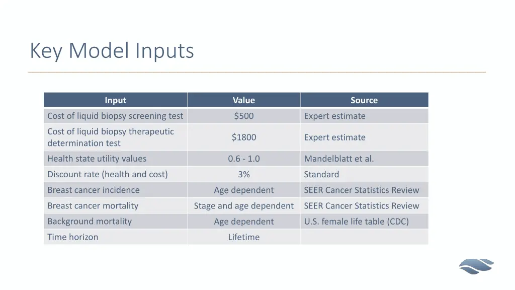 key model inputs