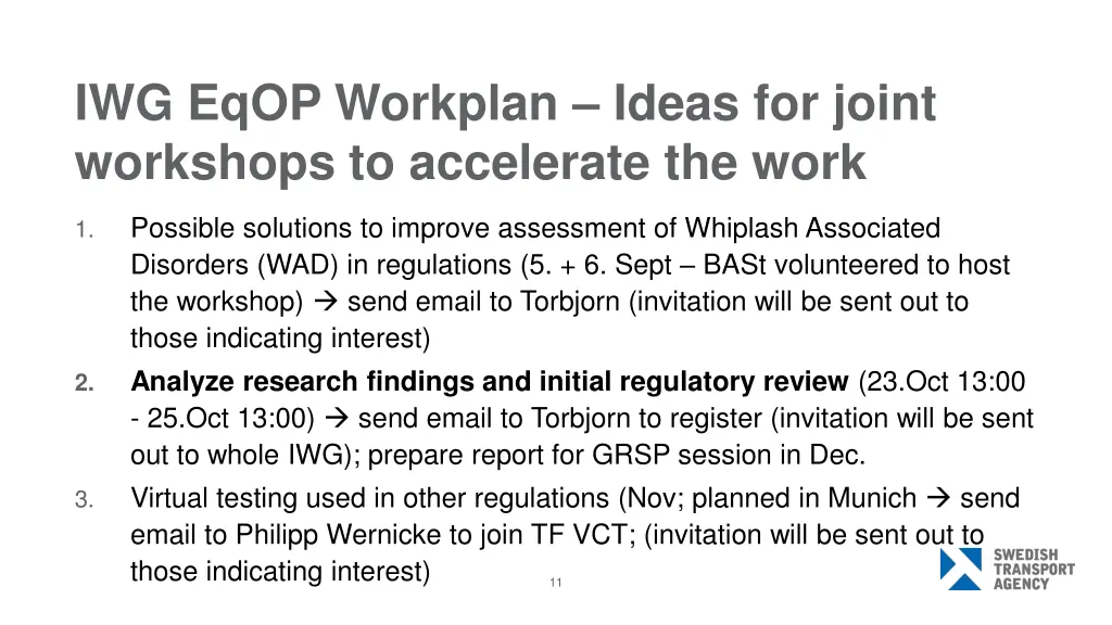 iwg eqop workplan ideas for joint workshops