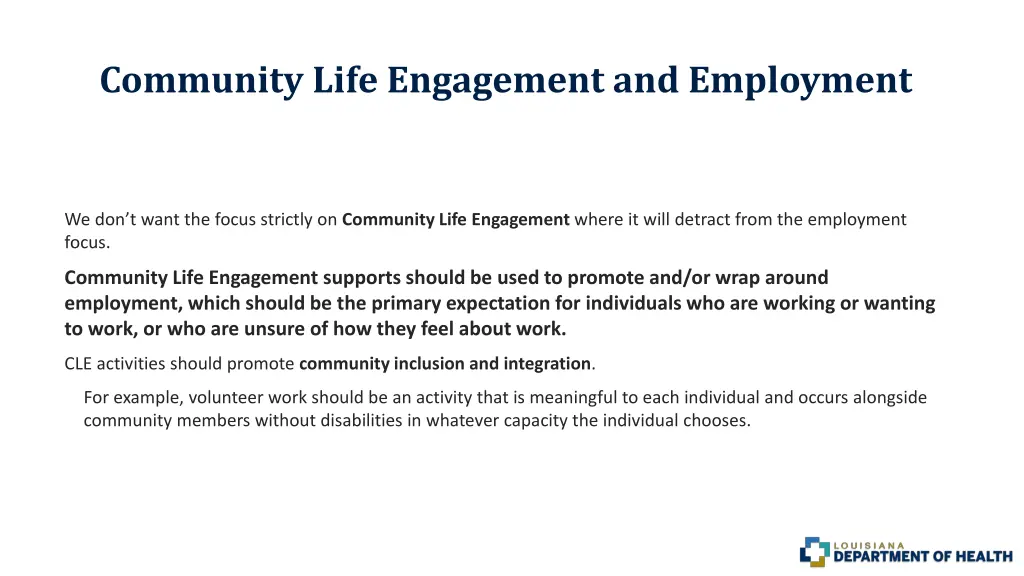 community life engagement and employment