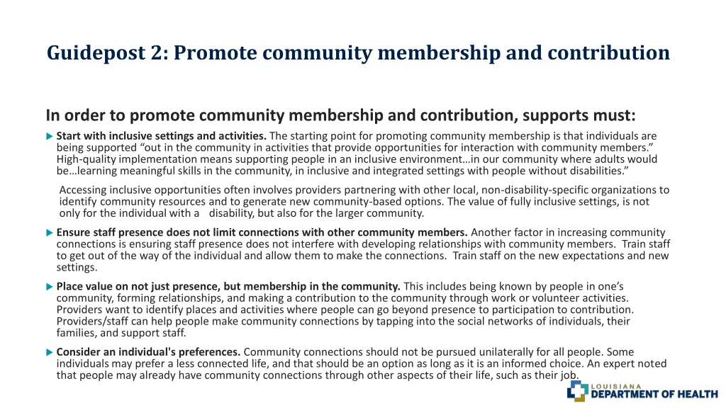 guidepost 2 promote community membership