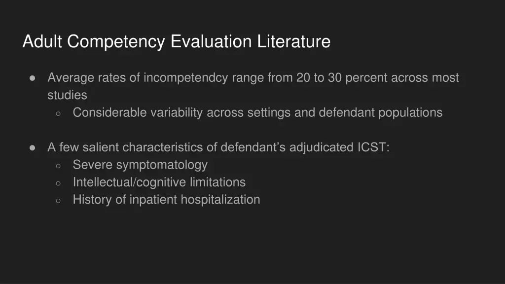 adult competency evaluation literature