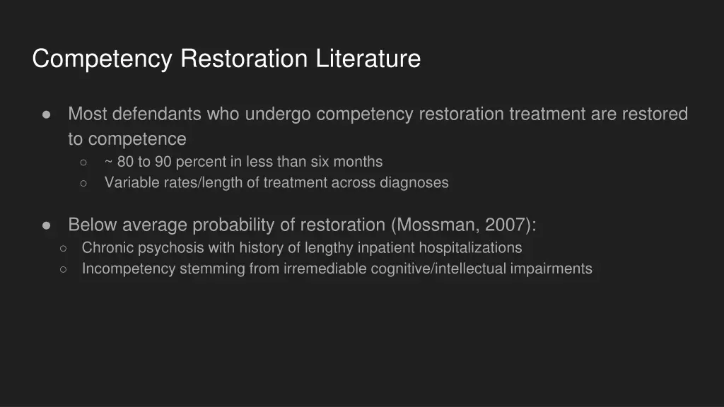 competency restoration literature