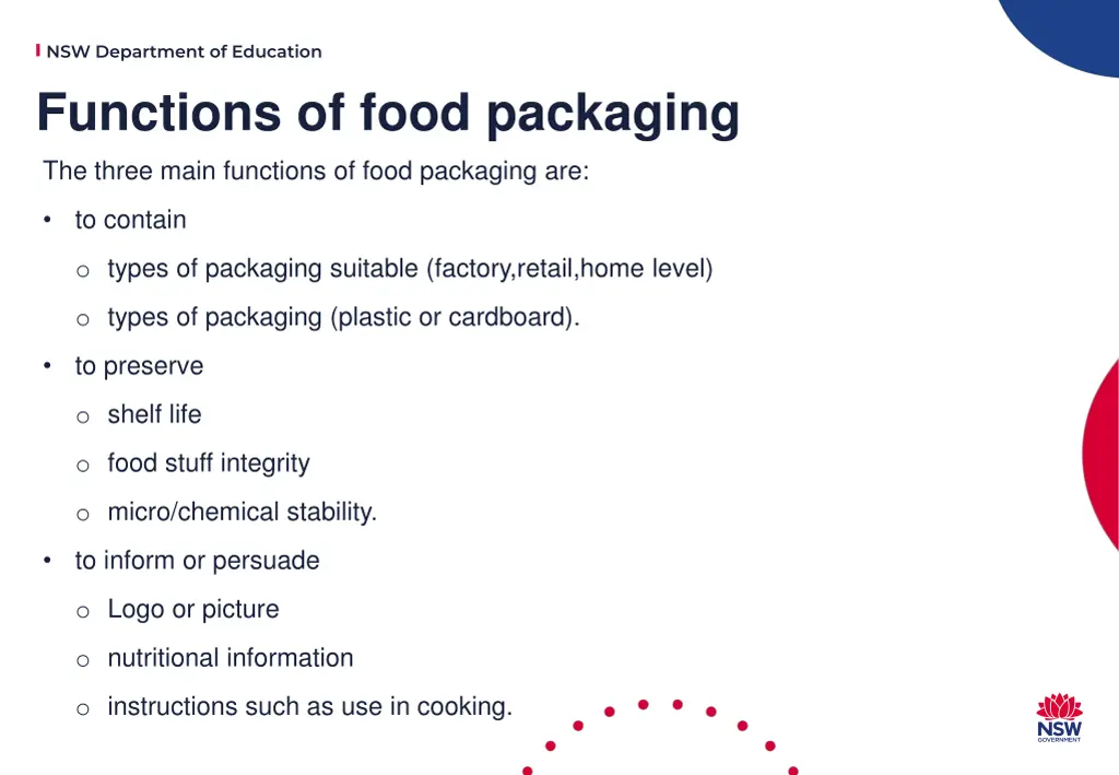 nsw department of education functions of food