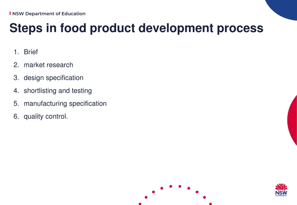 nsw department of education steps in food product