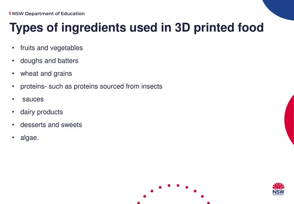 nsw department of education types of ingredients