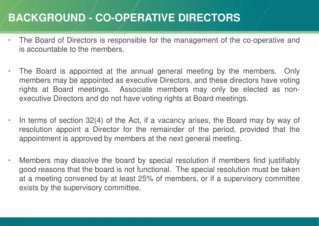 background co operative directors