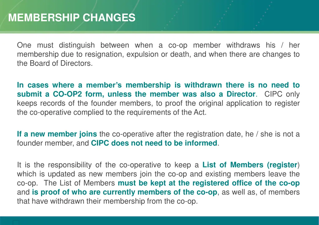 membership changes