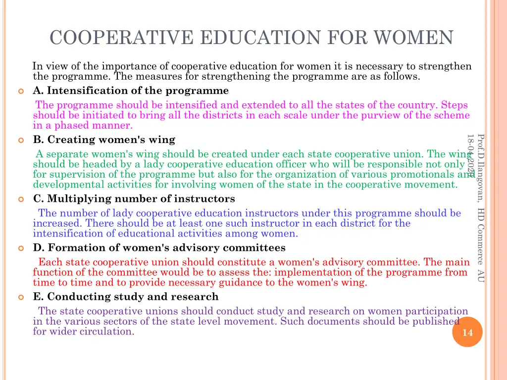 cooperative education for women