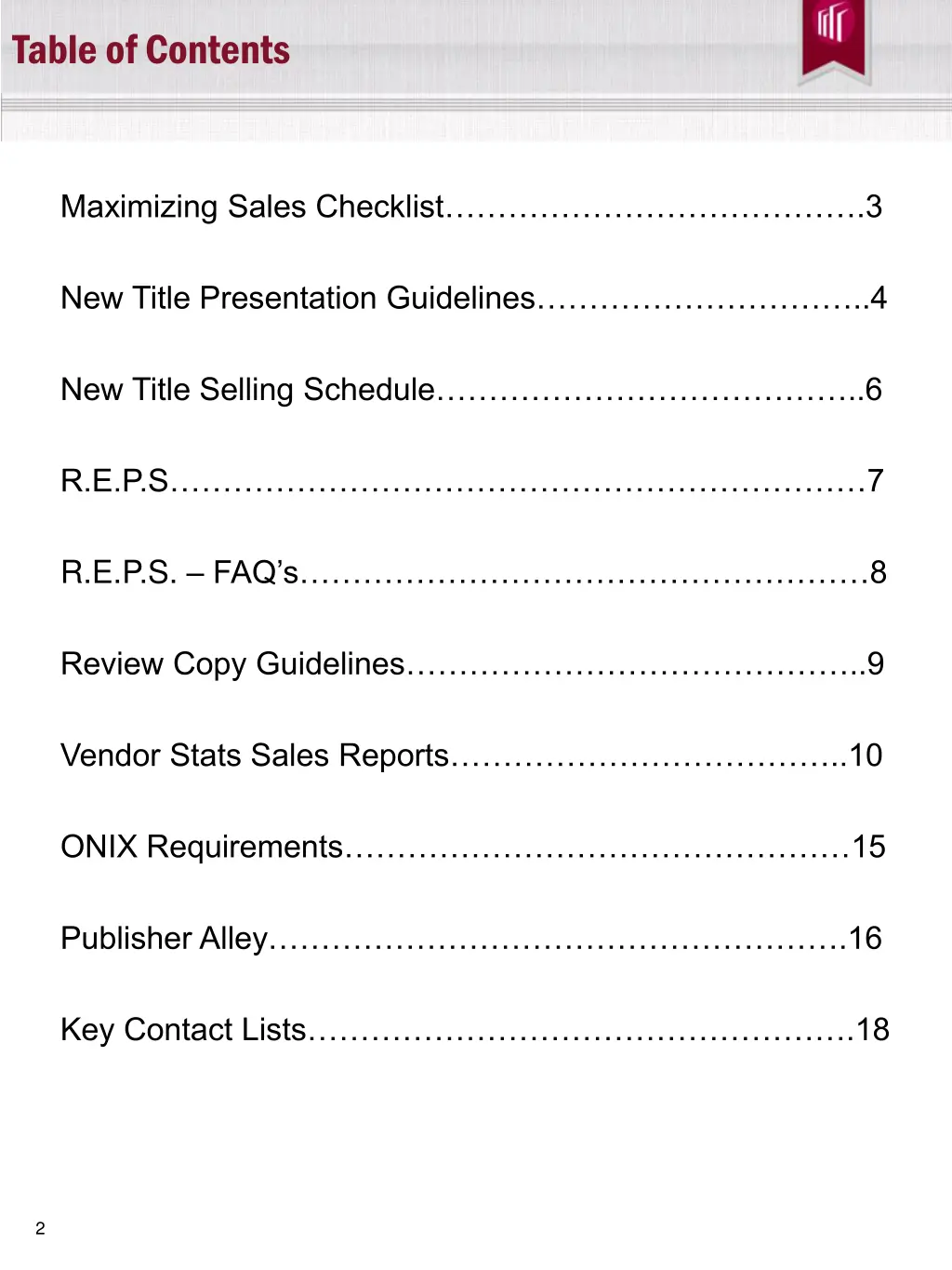 table of contents