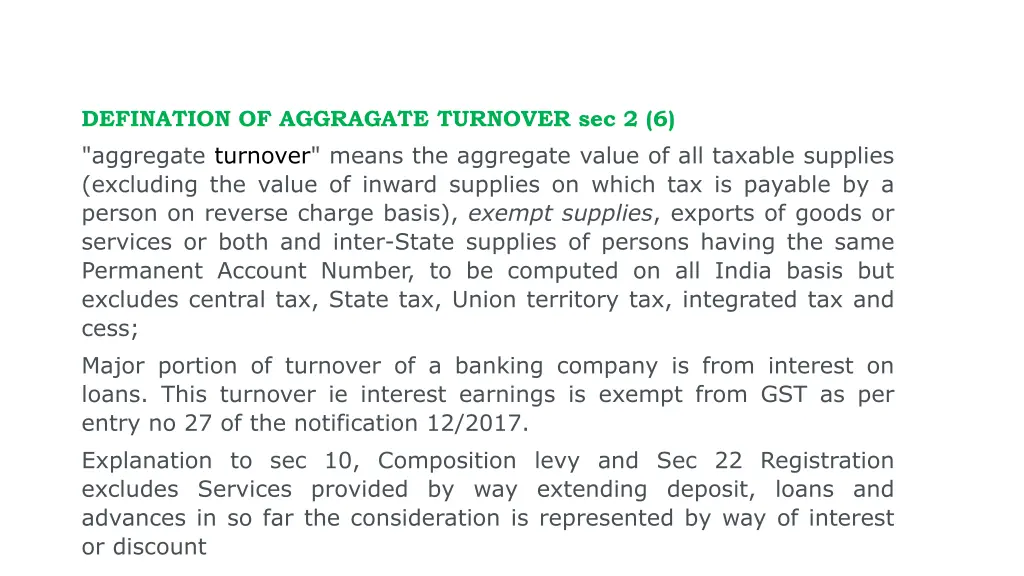 defination of aggragate turnover