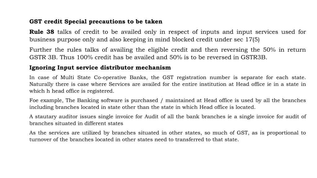 gst credit special precautions to be taken